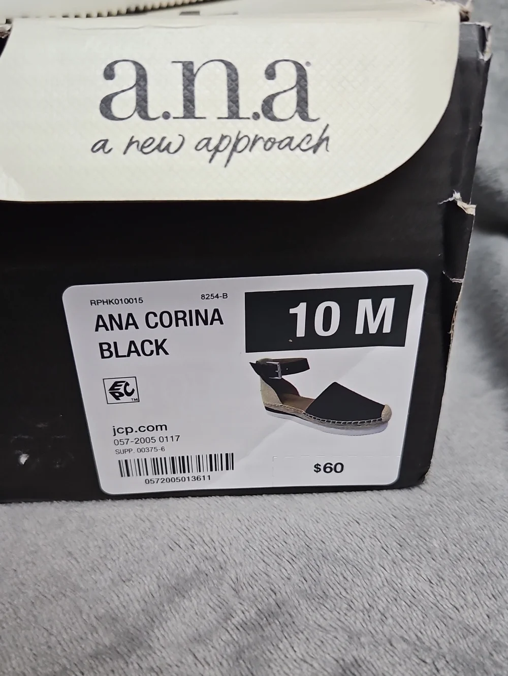 A.N.A. Black and Natural Espadrille Ankle-Strap Flats